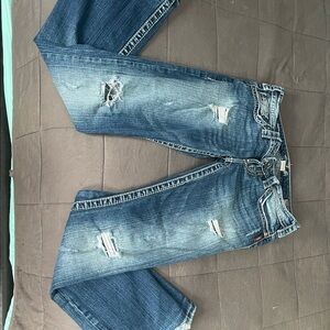 Silver Jeans Women's Distressed Blue Boot Cut Jeans